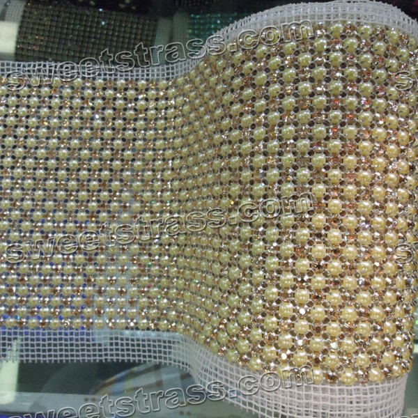  广州服装辅料直供花型24排爪网珍珠水钻链