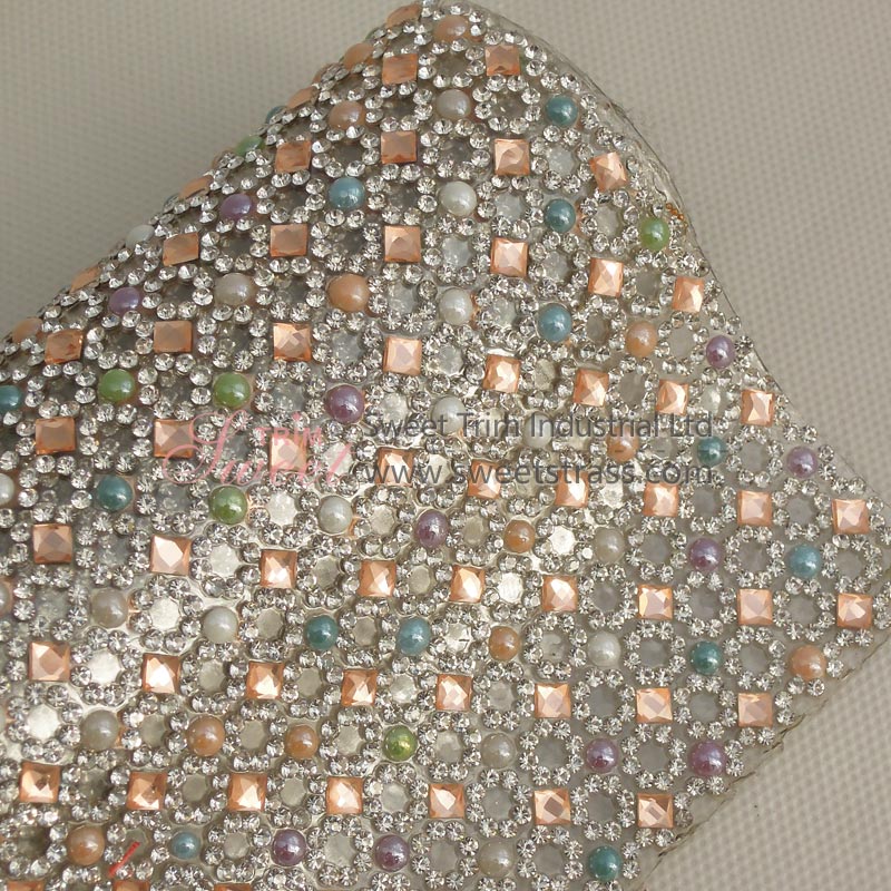 五彩混彩玻璃水钻陶瓷珍珠网布带热熔胶厂家直销