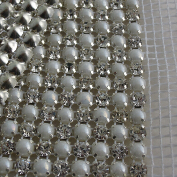 服装饰品珍珠加白色水钻链条码银色金属条码直供